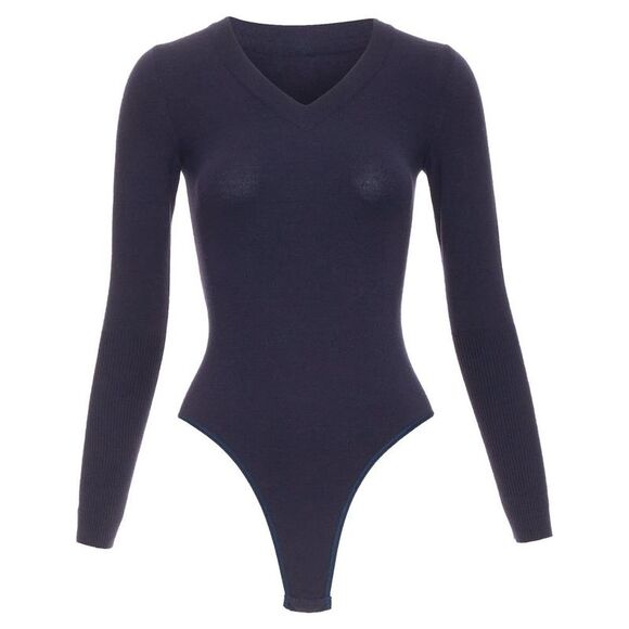 Pre Loved Alaia Vintage Long Sleeve VNeck Bodysuit Women bluenavy blue